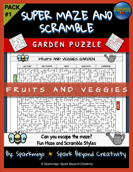 Preview of Fruits and Veggies Super Maze and Scramble Puzzle Game Spring No Prep Activity