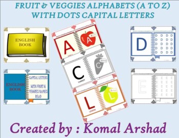 Preview of Fruits and Vegetables alphabets ( A to Z ) with Dots Capital Letters.