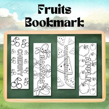 Preview of Fruits and Vocabulary Bookmarks - 10 pages For Coloring, Library Skills