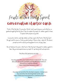 Preview of Fruits of the Holy Spirit Conversation Starter Cards