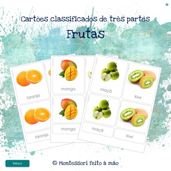 Preview of Frutas - Montessori 3 part cards in Portuguese