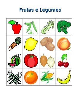 Preview of Frutas e Legumes (Fruits and Vegetables in Portuguese) Bingo
