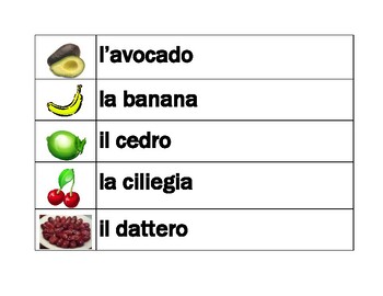 Frutta e Verdura (Fruits and Vegetables in Italian) Word Wall by jer520 LLC