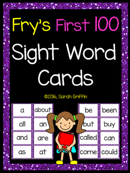 Fry First 100 Sight Words - Word Wall Cards - Purple Glitter | TpT