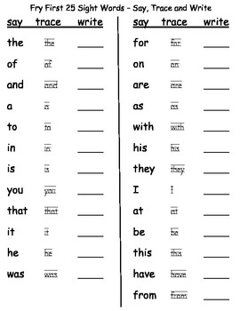 Fry First 25 Sight Words - Say, Trace and Write by Sundai Zachary