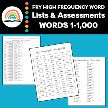 Preview of Fry High Frequency Word Lists & Assessments (Words 1-1,000)