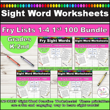 Fry High Frequency Words List 1-4 Bundle 1st 100 Words 20 Weeks Sight Word Work