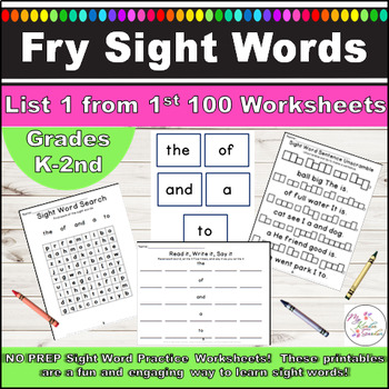 Preview of Fry Sight Word Worksheets List 1 from 1st 100 Words Word Work Printables
