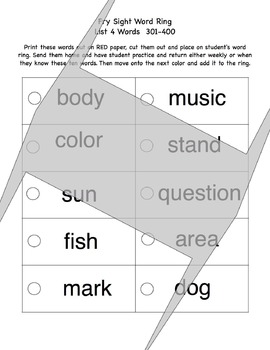 Preview of Fry List 3 Sight Word Ring