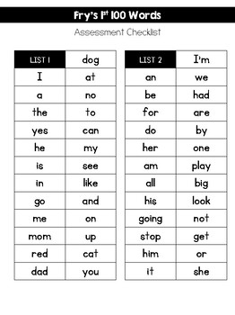 Fry Sight Word Assessment by First Grade Spaces | TpT