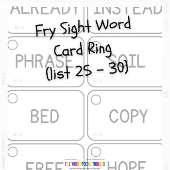 Preview of Fry Sight Word Card Ring (list 25 - 30)