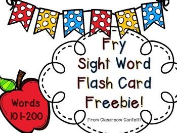 Preview of Free Fry Sight Word Flash Cards 101-200