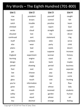 8th grade dolch word list