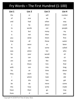 Fry Sight Word Flash Cards - The First 100 - High Frequency Words 