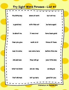 Preview of Fry Sight Word Fluency Phrases