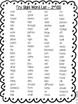 Preview of Fry Sight Word Lists - 2nd 100 words