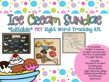 Preview of Fry Sight Word Sundae Tracking Kit EDITABLE