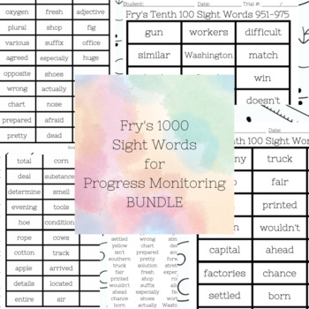 Preview of Fry Sight Words 1-1000 (K-5) Full Progress Monitoring Set