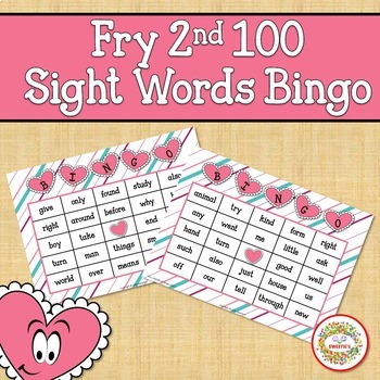 Fry Sight Words 2nd 100 List Bingo Valentine by Sweetie's | TPT