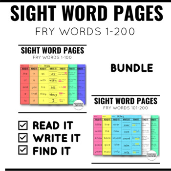 Preview of Independent Sight Word Work | Fry Words Worksheets Printables Bundle