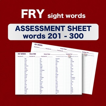 Preview of Fry Sight Words - Checklist - Words 201-300 - Assessment Sheets **NO PREP**