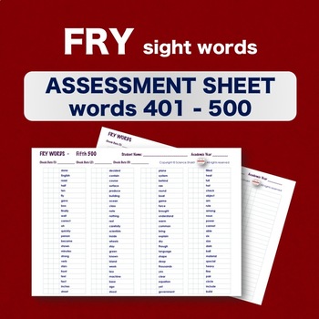 Preview of Fry Sight Words - Checklist - Words 401-500 - Assessment Sheets **NO PREP**