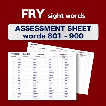 Preview of Fry Sight Words - Checklist - Words 801-900 - Assessment Sheets **NO PREP**