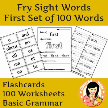 Preview of Fry Sight Words First Set of 100 Most Frequent Words -Flashcards and Worksheets