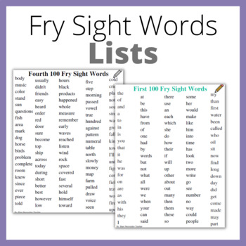 Fry Sight Words List by Bare Necessities Teacher | TpT