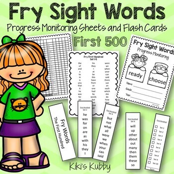 Preview of Fry Sight Words First 500: Progress Monitoring Sheets and Flash Cards