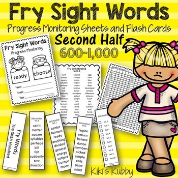 Preview of Fry Sight Words 600 to 1,000: Progress Monitoring Sheets and Flash Cards