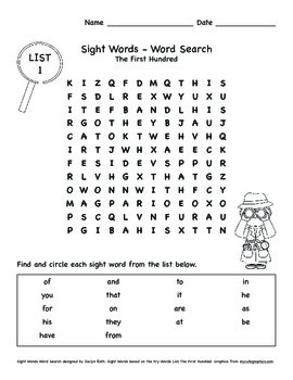 word search fry sight words the first hundred by jaclyn rath tpt