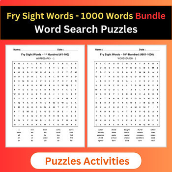 Preview of Fry Sight Words | Word Search Puzzles Activities | 1000 Words Bundle