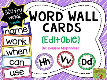 Preview of Editable Fry Sight Words Word Wall Cards | Scribbles Theme