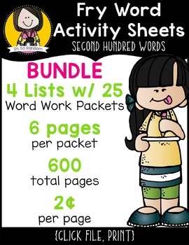 Fry Word Activity Sheets {Second Hundred Words BUNDLE}