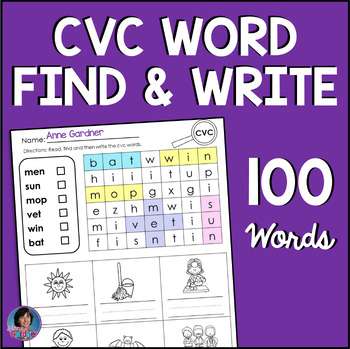 Preview of Kindergarten CVC Word Search Puzzles: Short Vowel RTI Phonics Find, Read & Write