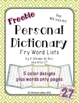 Preview of Fry Word List Personal Dictionary 300 words FREEBIE