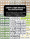 Fry Words 1,000 Sight Word Cards Animal Prints