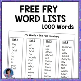 Free Fry Word Lists for Sight Word Assessment