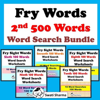 Preview of Fry Words 2nd 500 Words, Word Search Bundle