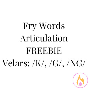 Preview of Fry Words Articulation Card Deck- VELARS (Freebie!)