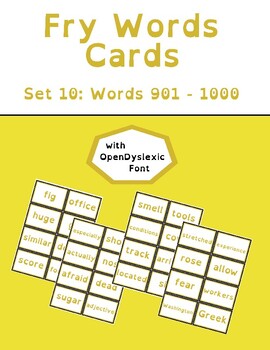 Preview of Fry Words Cards:  10th 100 - OpenDyslexic Font