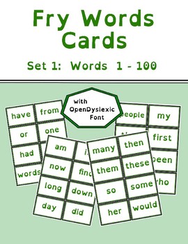 Preview of Fry Words Cards:  1st 100 - OpenDyslexic Font