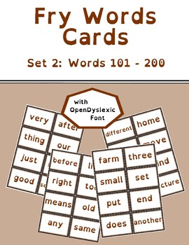 Preview of Fry Words Cards: 2nd 100 - OpenDyslexic Font