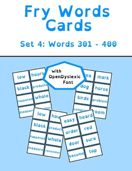 Preview of Fry Words Cards: 4th 100 - OpenDyslexic Font