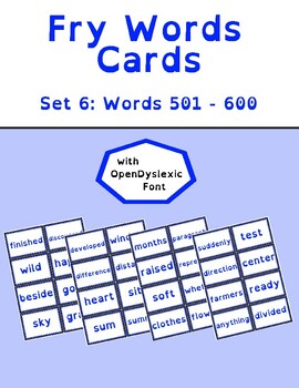 Fry Words Cards: 6th 100 - OpenDyslexic Font by Square Peg Pete | TPT