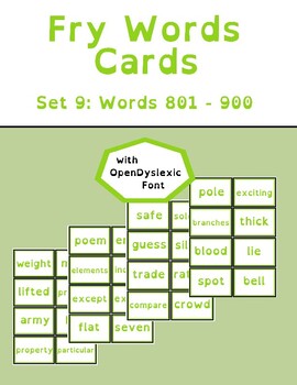 Preview of Fry Words Cards:  9th 100 - OpenDyslexic Font