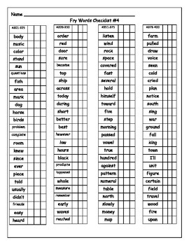 Fry Words Checklist - 10 Word Lists by Lovin' Literacy with LC | TpT