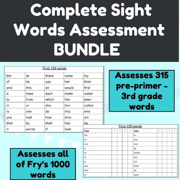 Preview of Complete Sight Words Assessment Checklists Bundle- Editable - 1315 Words