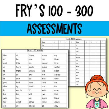 Preview of Fry's 100 - 300 Sight Word Assessments Checklist Bundle - editable